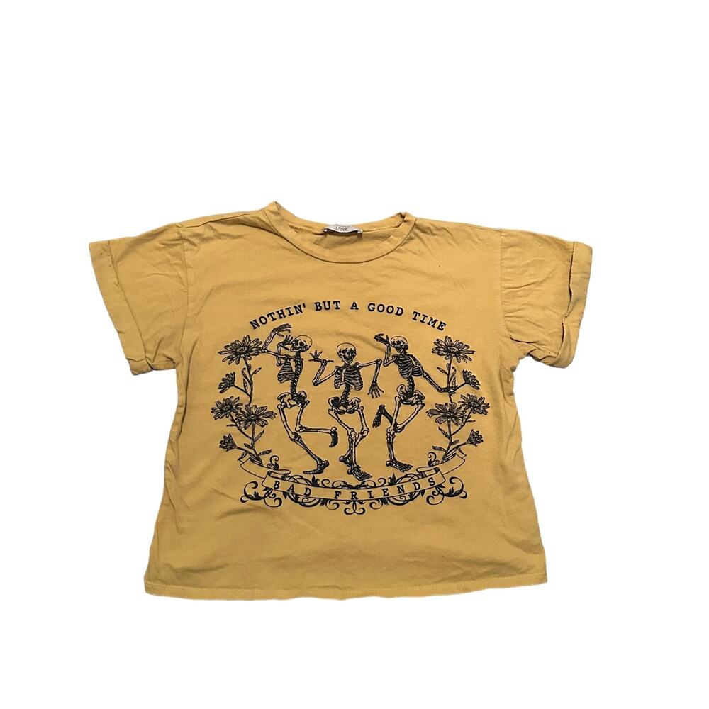 Yellow Philosophy of Love Dancing Skeleton Bad Friends Crop Tee